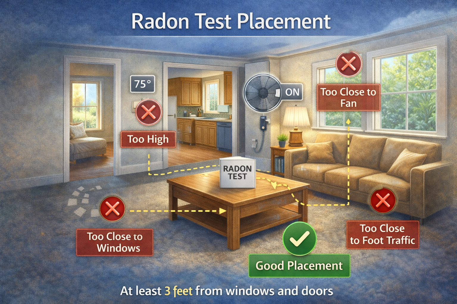 Radon test placement diagram