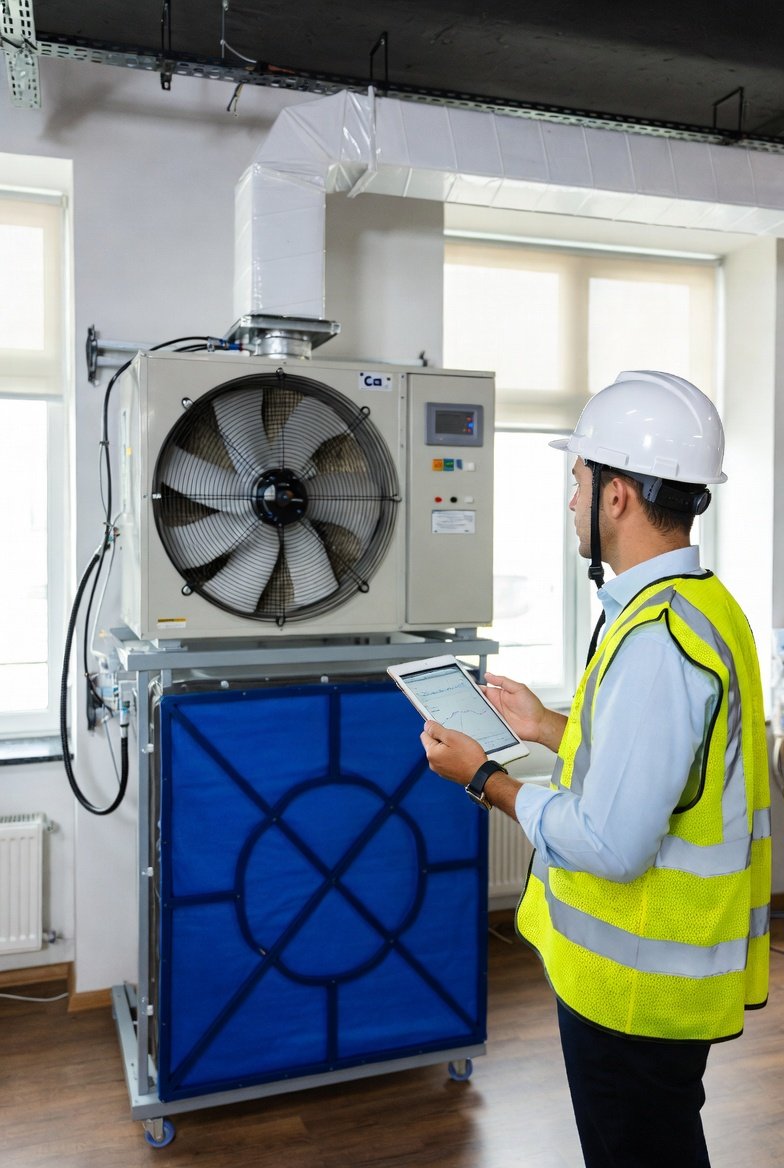 Technician walkthrough inspecting ventilation and moisture zones