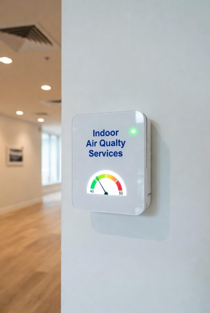 Professional air quality monitor placed in a living area