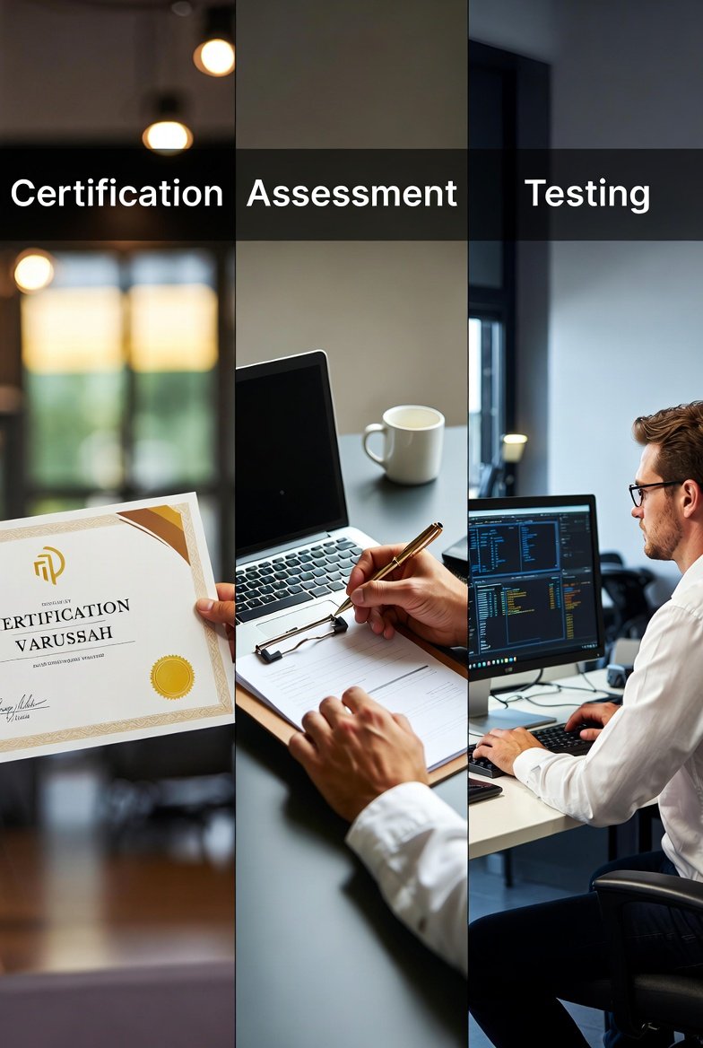 Comparison visual: Certification vs Assessment vs Testing