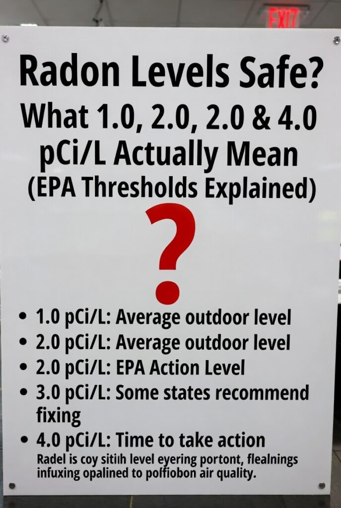 Radon Levels Safe? What 1.0, 2.0, 3.0 & 4.0 pCi/L Actually Mean (EPA Thresholds Explained) Radon levels safe interpretation table