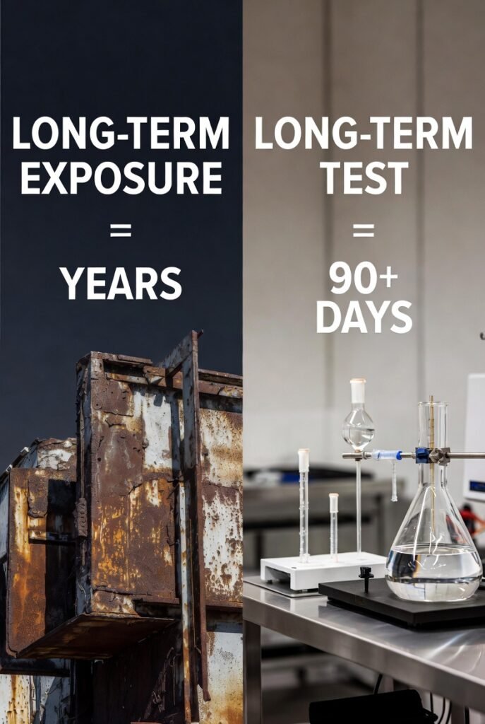 Difference between long-term radon exposure and long-term radon testing duration.
