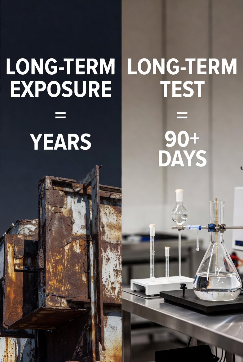 Difference between long-term radon exposure and long-term radon testing duration.