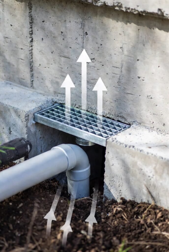 Radon entering basement and circulating upstairs through stack effect.